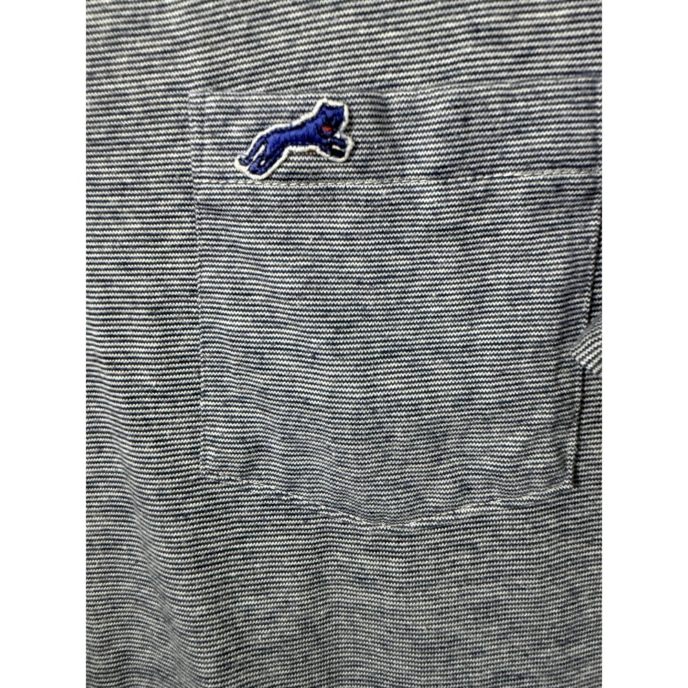 Vtg Men Polo Shirt XL Tall‎ Blue Striped Logo Le Chat USA 80s Preppy Old Money